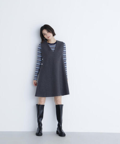 NATURAL BEAUTY BASIC（ナチュラルビューティーベーシック）の「◇圧縮ミニジャンスカ（ジャンパースカート・レディース・チャコールグレー/ブラック/オフホワイト・SMALL/MEDIUM）」の20枚目の写真
