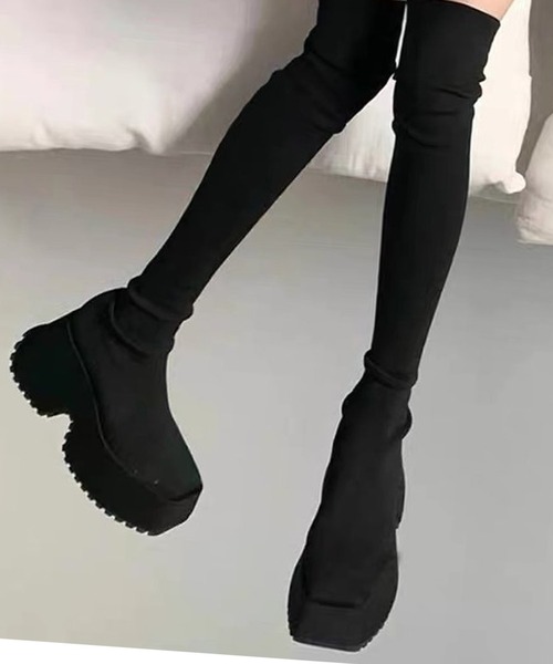 Songe（ソンジュ）の「２タイプ厚底ソックスブーツ（ブーツ・レディース・ブラック系その他/ブラック・24.5cm/24cm/23.5cm/23cm）」の4枚目の写真