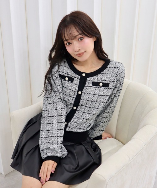 CECIL McBEE(セシルマクビー)の「ツイードカーディガン(カーディガン/ボレロ・レディース・ブラック/オフホワイト・MEDIUM)」の1枚目の写真