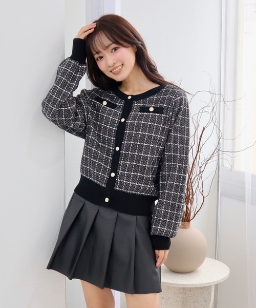 CECIL McBEE(セシルマクビー)の「ツイードカーディガン(カーディガン/ボレロ・レディース・ブラック/オフホワイト・MEDIUM)」の2枚目の写真