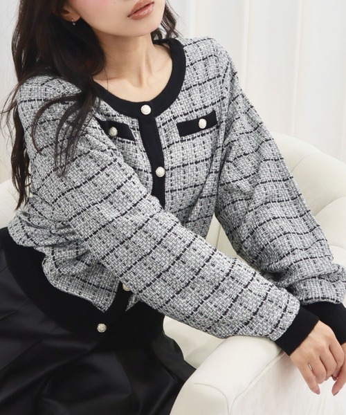 CECIL McBEE(セシルマクビー)の「ツイードカーディガン(カーディガン/ボレロ・レディース・ブラック/オフホワイト・MEDIUM)」の3枚目の写真