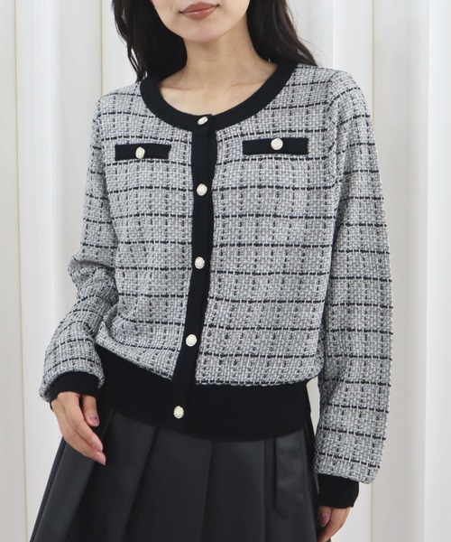 CECIL McBEE(セシルマクビー)の「ツイードカーディガン(カーディガン/ボレロ・レディース・ブラック/オフホワイト・MEDIUM)」の4枚目の写真