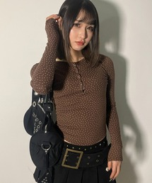 Tシャツ/カットソー（ブラウン/茶色系・ドット柄）ファッション通販