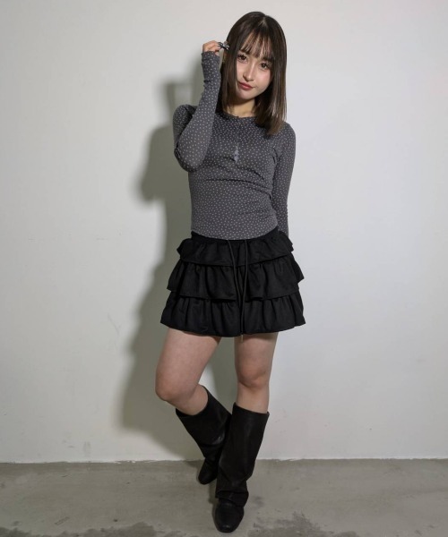 .KOM(ドットコム)の「A'GEM/9 × .kom 『.KOM/ドットケーオーエム』STAR EYELET RIB LONG SLEEVE/スターアイレットリブロングスリーブ(Tシャツ/カットソー・レディース・グレー/ブラウン・FREE)」の10枚目の写真