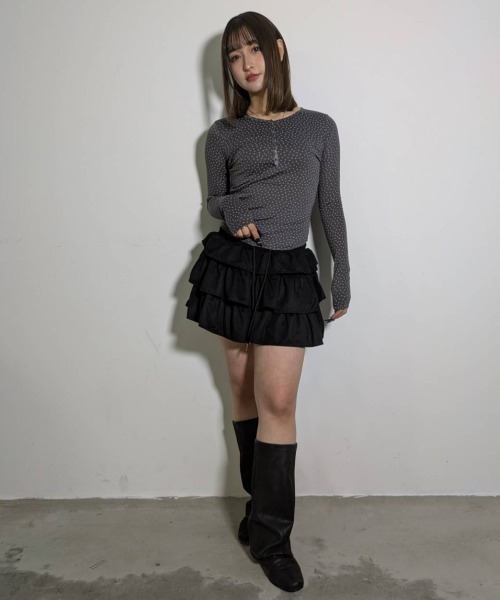 .KOM(ドットコム)の「A'GEM/9 × .kom 『.KOM/ドットケーオーエム』STAR EYELET RIB LONG SLEEVE/スターアイレットリブロングスリーブ(Tシャツ/カットソー・レディース・グレー/ブラウン・FREE)」の11枚目の写真