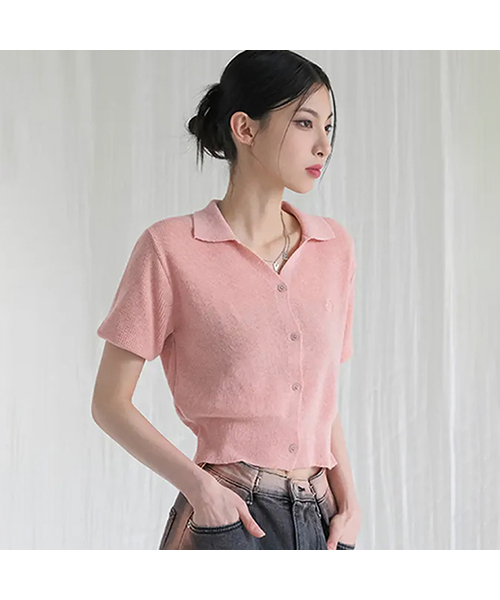AVANDRESS（アバンドレス ）の「Anna Linen Like Collar Short-Sleeve Knit _6COL（ニット/セーター・レディース・オートミール/ピンク/ブラック/スカイブルー/チャコール/アイボリー・FREE）」の6枚目の写真