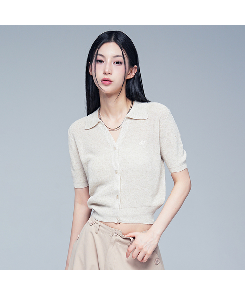 AVANDRESS（アバンドレス ）の「Anna Linen Like Collar Short-Sleeve Knit _6COL（ニット/セーター・レディース・オートミール/ピンク/ブラック/スカイブルー/チャコール/アイボリー・FREE）」の2枚目の写真