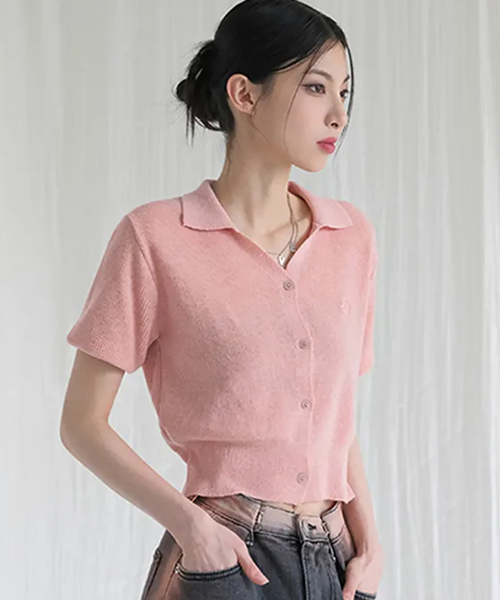 AVANDRESS（アバンドレス ）の「Anna Linen Like Collar Short-Sleeve Knit _6COL（ニット/セーター・レディース・オートミール/ピンク/ブラック/スカイブルー/チャコール/アイボリー・FREE）」の8枚目の写真