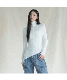 Diagonal Turtleneck Tee WHITE