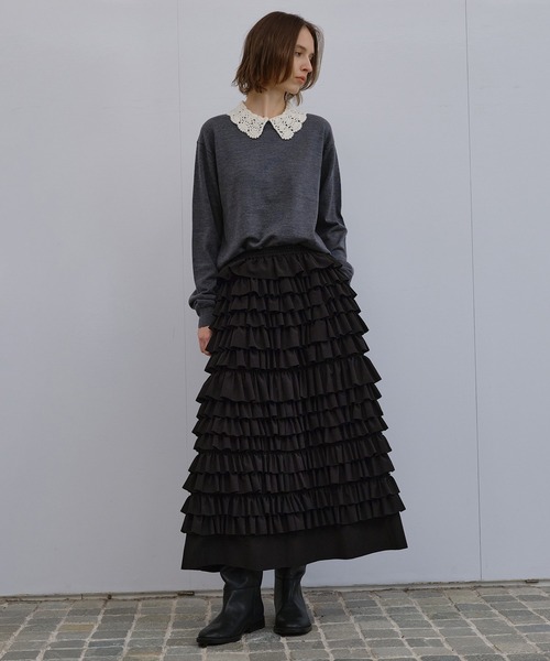 LE CIEL BLEU（ルシェルブルー）の「クロシェットカラーファインニットセーター / Crochet-Collar Fine Knit Sweater（ニット/セーター・レディース・ブラウン/グレー・36）」の9枚目の写真