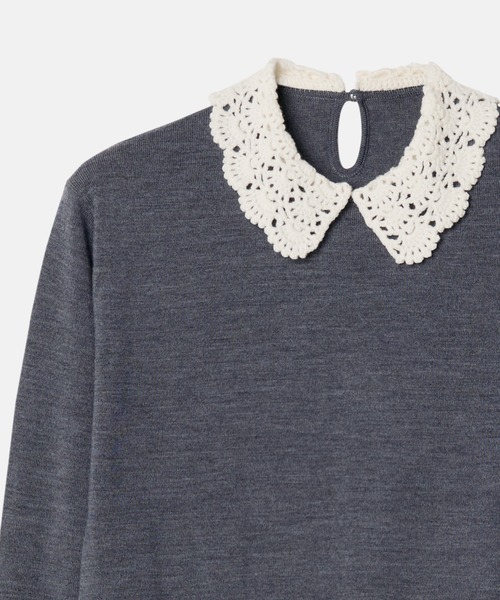 LE CIEL BLEU（ルシェルブルー）の「クロシェットカラーファインニットセーター / Crochet-Collar Fine Knit Sweater（ニット/セーター・レディース・ブラウン/グレー・36）」の13枚目の写真