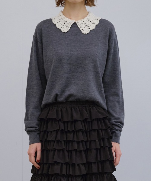 LE CIEL BLEU（ルシェルブルー）の「クロシェットカラーファインニットセーター / Crochet-Collar Fine Knit Sweater（ニット/セーター・レディース・ブラウン/グレー・36）」の5枚目の写真