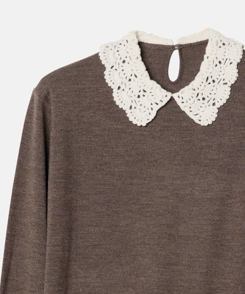 LE CIEL BLEU（ルシェルブルー）の「クロシェットカラーファインニットセーター / Crochet-Collar Fine Knit Sweater（ニット/セーター・レディース・ブラウン/グレー・36）」の11枚目の写真