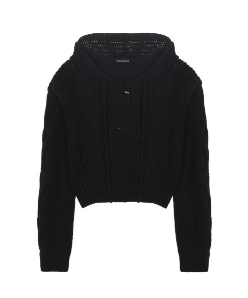 NICK&NICOLE(ニックアンドニコール)の「COZY BUTTON CABLE HOODIE KNIT_BLACK(ニット/セーター・レディース・その他・FREE)」の3枚目の写真