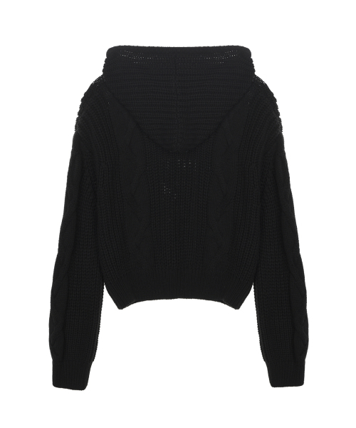 NICK&NICOLE(ニックアンドニコール)の「COZY BUTTON CABLE HOODIE KNIT_BLACK(ニット/セーター・レディース・その他・FREE)」の2枚目の写真