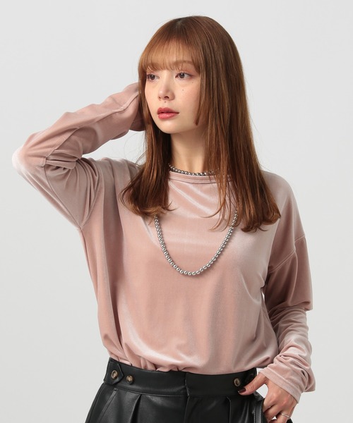 BAYFLOW（ベイフロー）の「[前後で着られる]2WAYベロアプルオーバー（Tシャツ/カットソー・レディース・ピンク/ブラック/オフホワイト・FREE）」の3枚目の写真