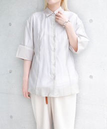 【W】【it】【ARC】【SWITCH by ARCH】バック タック リボン 異素材 シアー シャツ