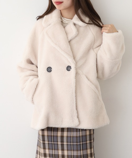 EGLANTINE（エグランティーヌ）の「EGLANTINE ボアハーフコート（その他アウター・レディース・アイボリー/ブラック/ダークブラウン・38）」の4枚目の写真