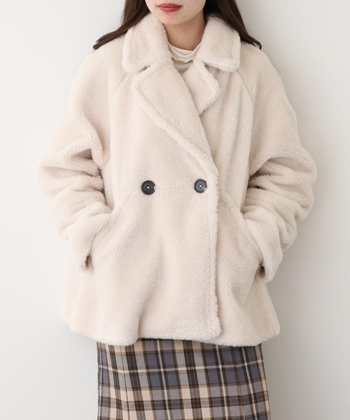 EGLANTINE（エグランティーヌ）の「EGLANTINE ボアハーフコート（その他アウター・レディース・アイボリー/ブラック/ダークブラウン・38）」の5枚目の写真