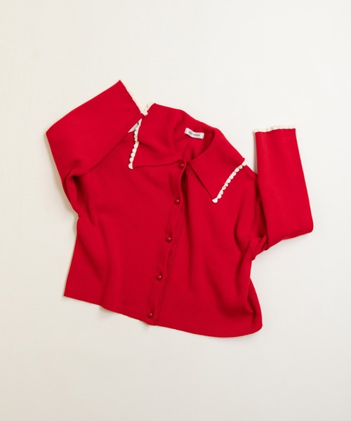CHILD WOMAN（チャイルドウーマン）の「ふちどりスカラップ 襟付きショートカーディガン（カーディガン/ボレロ・レディース・アイボリー/サックスブルー/ブラック/ピンク/レッド・FREE）」の5枚目の写真