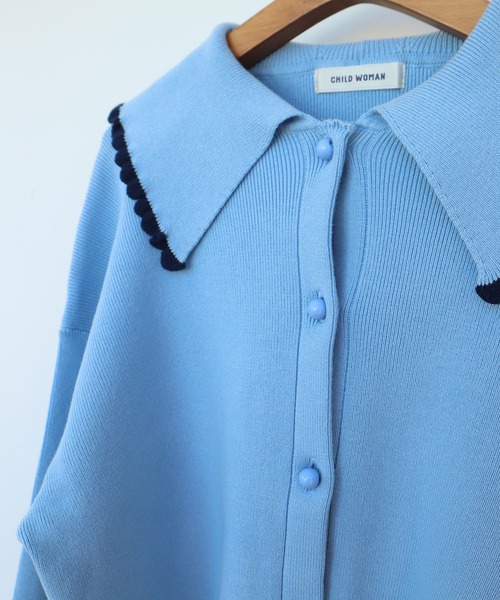 CHILD WOMAN（チャイルドウーマン）の「ふちどりスカラップ 襟付きショートカーディガン（カーディガン/ボレロ・レディース・アイボリー/サックスブルー/ブラック/ピンク/レッド・FREE）」の3枚目の写真