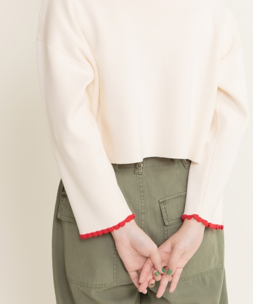 CHILD WOMAN（チャイルドウーマン）の「ふちどりスカラップ 襟付きショートカーディガン（カーディガン/ボレロ・レディース・アイボリー/サックスブルー/ブラック/ピンク/レッド・FREE）」の9枚目の写真