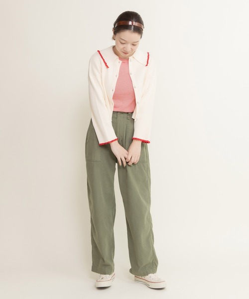 CHILD WOMAN（チャイルドウーマン）の「ふちどりスカラップ 襟付きショートカーディガン（カーディガン/ボレロ・レディース・アイボリー/サックスブルー/ブラック/ピンク/レッド・FREE）」の10枚目の写真