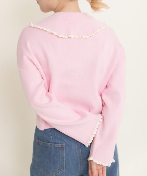 CHILD WOMAN（チャイルドウーマン）の「ふちどりスカラップ 襟付きショートカーディガン（カーディガン/ボレロ・レディース・アイボリー/サックスブルー/ブラック/ピンク/レッド・FREE）」の14枚目の写真