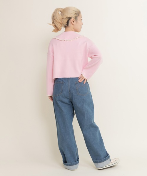 CHILD WOMAN（チャイルドウーマン）の「ふちどりスカラップ 襟付きショートカーディガン（カーディガン/ボレロ・レディース・アイボリー/サックスブルー/ブラック/ピンク/レッド・FREE）」の17枚目の写真