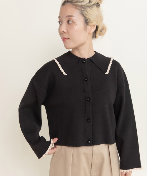 CHILD WOMAN（チャイルドウーマン）の「ふちどりスカラップ 襟付きショートカーディガン（カーディガン/ボレロ・レディース・アイボリー/サックスブルー/ブラック/ピンク/レッド・FREE）」の18枚目の写真