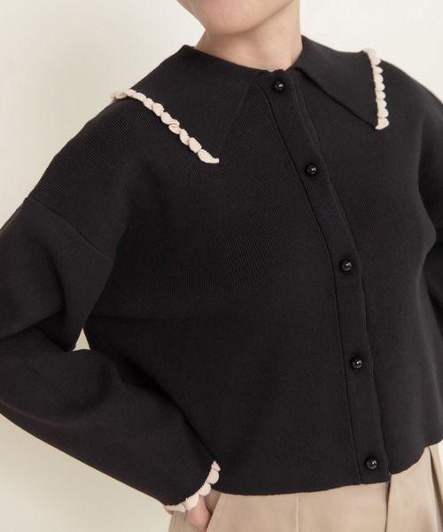 CHILD WOMAN（チャイルドウーマン）の「ふちどりスカラップ 襟付きショートカーディガン（カーディガン/ボレロ・レディース・アイボリー/サックスブルー/ブラック/ピンク/レッド・FREE）」の21枚目の写真