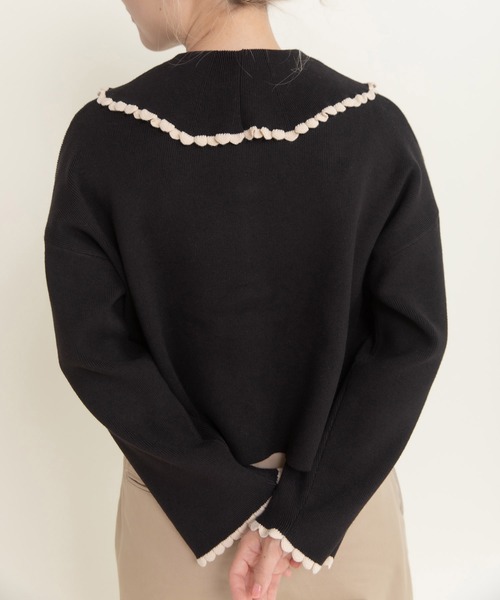 CHILD WOMAN（チャイルドウーマン）の「ふちどりスカラップ 襟付きショートカーディガン（カーディガン/ボレロ・レディース・アイボリー/サックスブルー/ブラック/ピンク/レッド・FREE）」の20枚目の写真