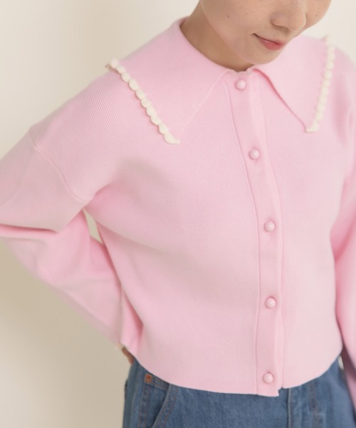 CHILD WOMAN（チャイルドウーマン）の「ふちどりスカラップ 襟付きショートカーディガン（カーディガン/ボレロ・レディース・アイボリー/サックスブルー/ブラック/ピンク/レッド・FREE）」の12枚目の写真