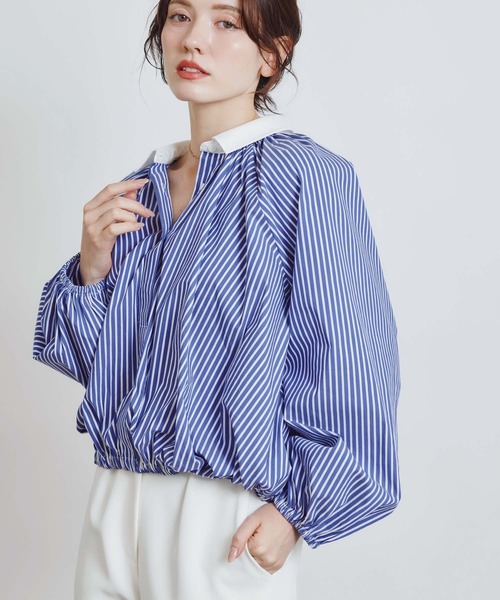 PICCIN PERLA（ピッチンペルラ）の「クレリックボリュームブラウス（シャツ/ブラウス・レディース・ブルー系その他/オフホワイト/ブラック系その他・M）」の8枚目の写真