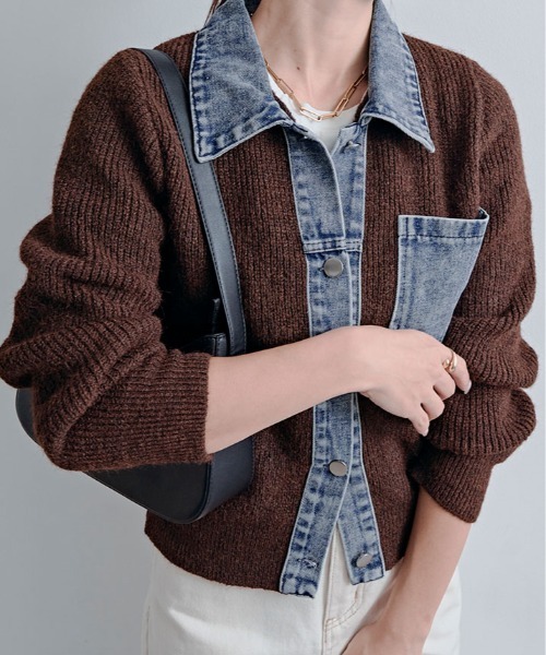 セール】デニムライク ドッキング カーディガン（カーディガン/ボレロ