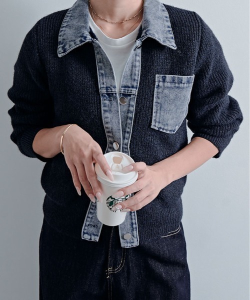 セール】デニムライク ドッキング カーディガン（カーディガン/ボレロ