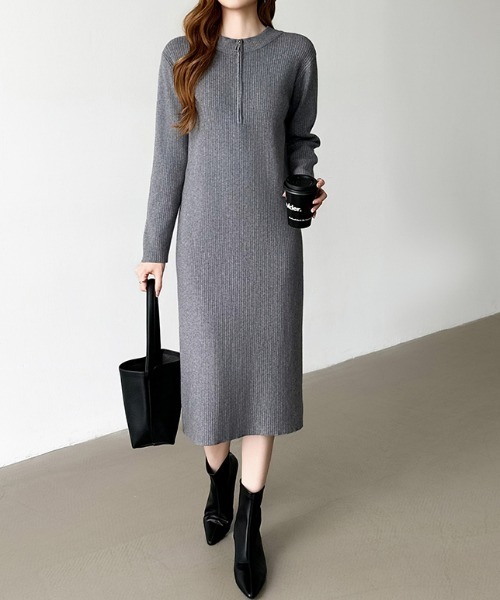 COCOMOMO(ココモモ)の「ハーフジップニットワンピース リブニット ハーフジップ ワンピース 長袖 秋服 冬服(ワンピース・レディース・グレー/ブラック/ライトブラウン・FREE)」の19枚目の写真