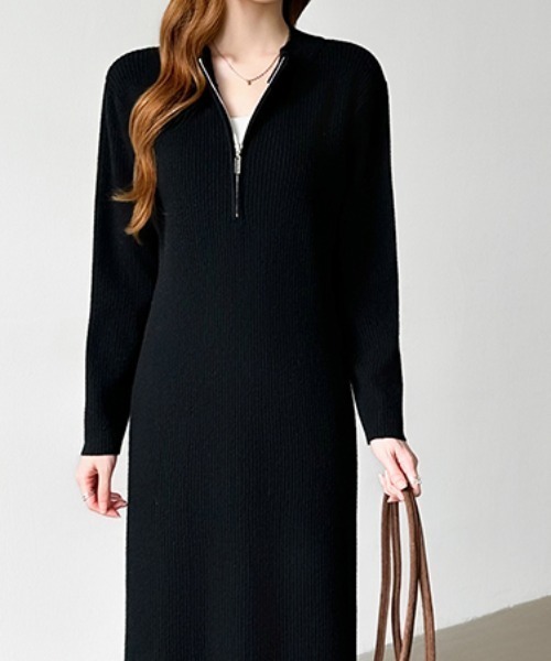COCOMOMO(ココモモ)の「ハーフジップニットワンピース リブニット ハーフジップ ワンピース 長袖 秋服 冬服(ワンピース・レディース・グレー/ブラック/ライトブラウン・FREE)」の20枚目の写真