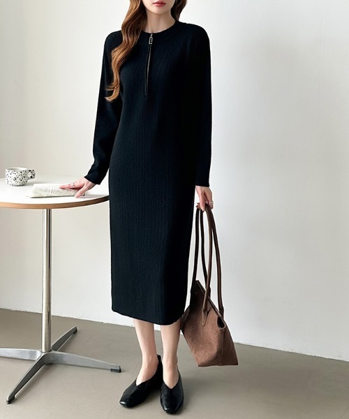 COCOMOMO(ココモモ)の「ハーフジップニットワンピース リブニット ハーフジップ ワンピース 長袖 秋服 冬服(ワンピース・レディース・グレー/ブラック/ライトブラウン・FREE)」の21枚目の写真