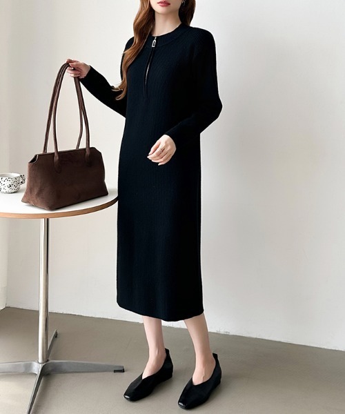COCOMOMO(ココモモ)の「ハーフジップニットワンピース リブニット ハーフジップ ワンピース 長袖 秋服 冬服(ワンピース・レディース・グレー/ブラック/ライトブラウン・FREE)」の22枚目の写真