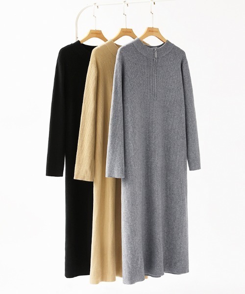 COCOMOMO(ココモモ)の「ハーフジップニットワンピース リブニット ハーフジップ ワンピース 長袖 秋服 冬服(ワンピース・レディース・グレー/ブラック/ライトブラウン・FREE)」の18枚目の写真