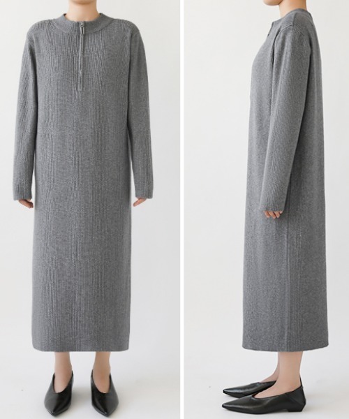 COCOMOMO(ココモモ)の「ハーフジップニットワンピース リブニット ハーフジップ ワンピース 長袖 秋服 冬服(ワンピース・レディース・グレー/ブラック/ライトブラウン・FREE)」の16枚目の写真