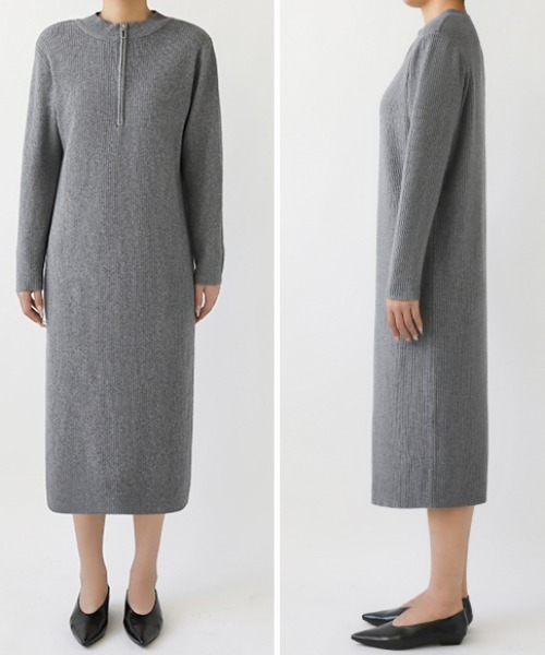 COCOMOMO(ココモモ)の「ハーフジップニットワンピース リブニット ハーフジップ ワンピース 長袖 秋服 冬服(ワンピース・レディース・グレー/ブラック/ライトブラウン・FREE)」の17枚目の写真