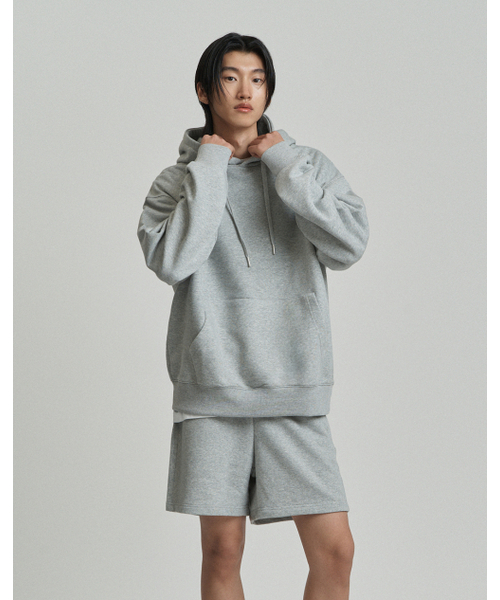 WORK ON BODY OFF（ワークオンボディオフ）の「ベーシックセミオーバーフィットコットンスウェットフードTシャツ - メランジグレー（パーカー・メンズ・ミックスグレー・MEDIUM/LARGE/X-LARGE）」の2枚目の写真
