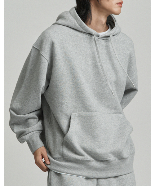 WORK ON BODY OFF（ワークオンボディオフ）の「ベーシックセミオーバーフィットコットンスウェットフードTシャツ - メランジグレー（パーカー・メンズ・ミックスグレー・MEDIUM/LARGE/X-LARGE）」の3枚目の写真