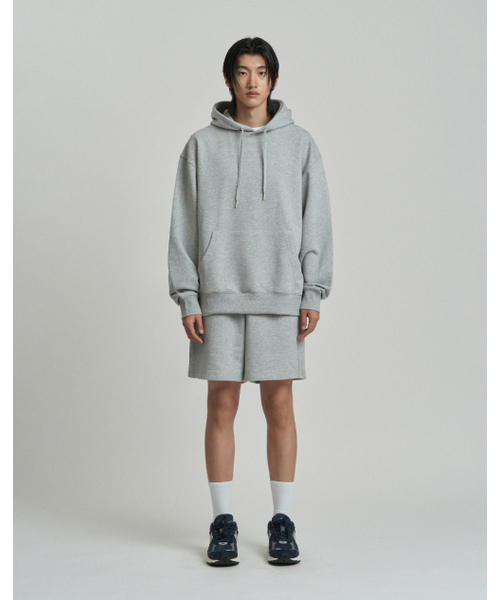 WORK ON BODY OFF（ワークオンボディオフ）の「ベーシックセミオーバーフィットコットンスウェットフードTシャツ - メランジグレー（パーカー・メンズ・ミックスグレー・MEDIUM/LARGE/X-LARGE）」の4枚目の写真