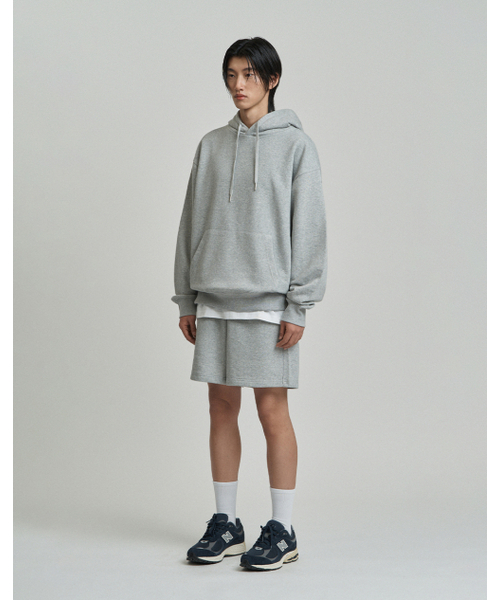 WORK ON BODY OFF（ワークオンボディオフ）の「ベーシックセミオーバーフィットコットンスウェットフードTシャツ - メランジグレー（パーカー・メンズ・ミックスグレー・MEDIUM/LARGE/X-LARGE）」の5枚目の写真