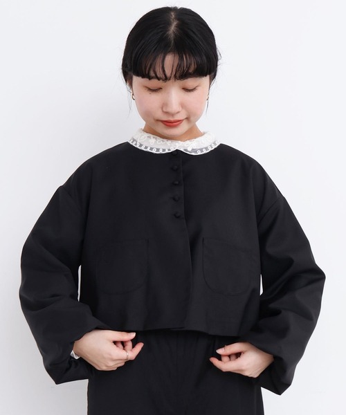 l'atelier du savon(アトリエドサボン)の「_ちびころボタン まるいお袖のJK(ノーカラージャケット・レディース・グレー/ブラック・FREE)」の16枚目の写真