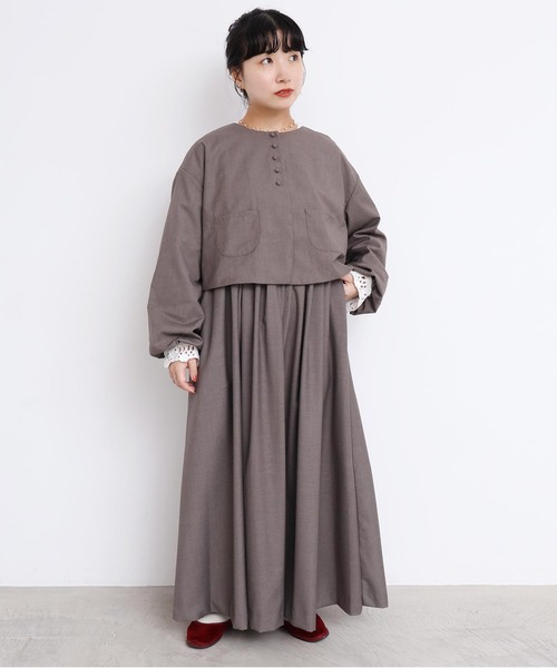l'atelier du savon(アトリエドサボン)の「_ちびころボタン まるいお袖のJK(ノーカラージャケット・レディース・グレー/ブラック・FREE)」の4枚目の写真