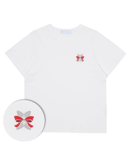 SALTY FLOWER(ソルティフラワー)の「レッドリボン刺繍シグネチャー半袖ホワイト(Tシャツ/カットソー・レディース・その他・FREE)」の1枚目の写真
